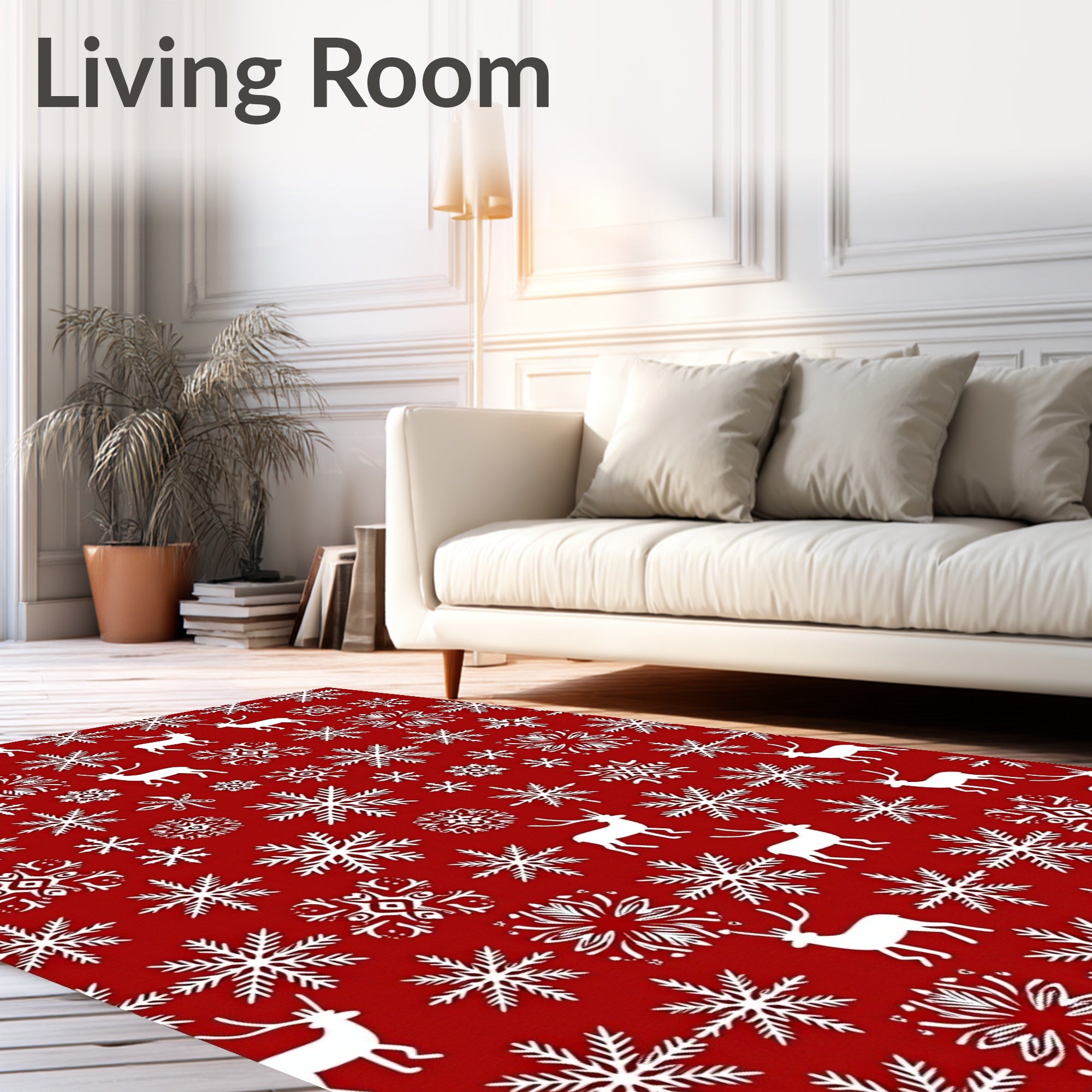 Red White Reindeer Snowflake Repeat Rug