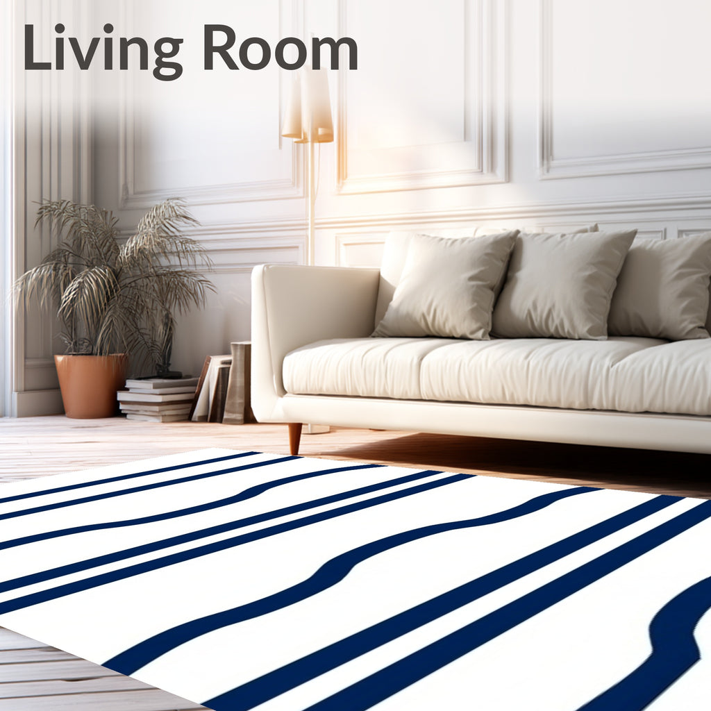 Navy Blue Horizontal Stripe Wave Rug