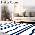 Navy Blue Horizontal Stripe Wave Rug