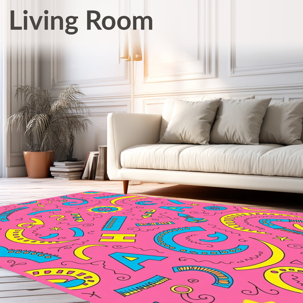Funky Pink Blue Yellow Abstract Shapes Rug