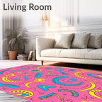 Funky Pink Blue Yellow Abstract Shapes Rug