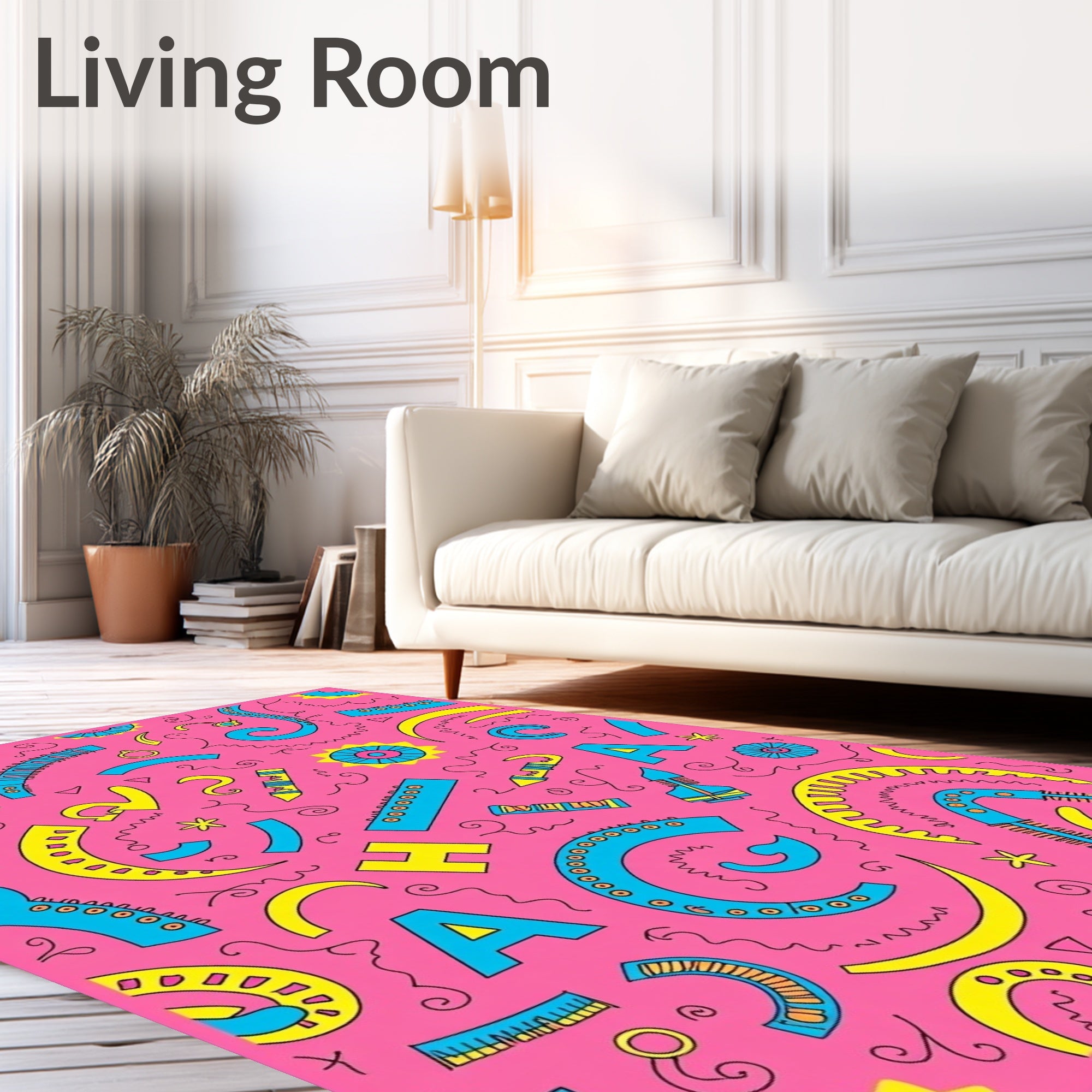 Funky Pink Blue Yellow Abstract Shapes Rug
