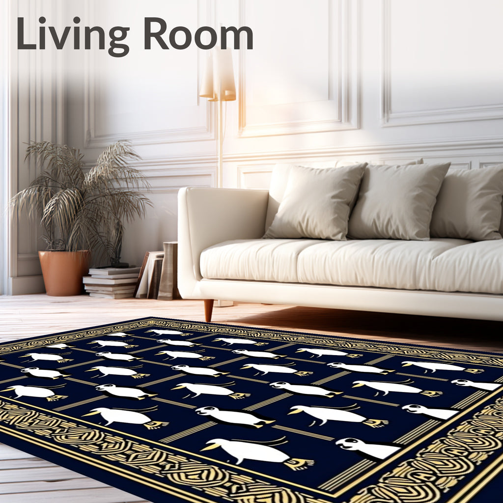 Navy Gold Penguin Border Rug