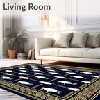 Navy Gold Penguin Border Rug