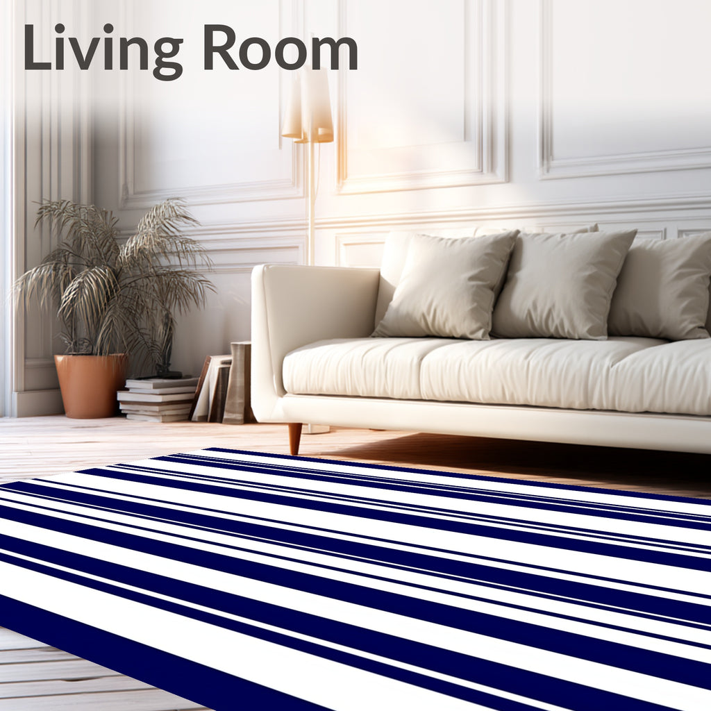 Classic Navy and White Vertical Stripe Rug