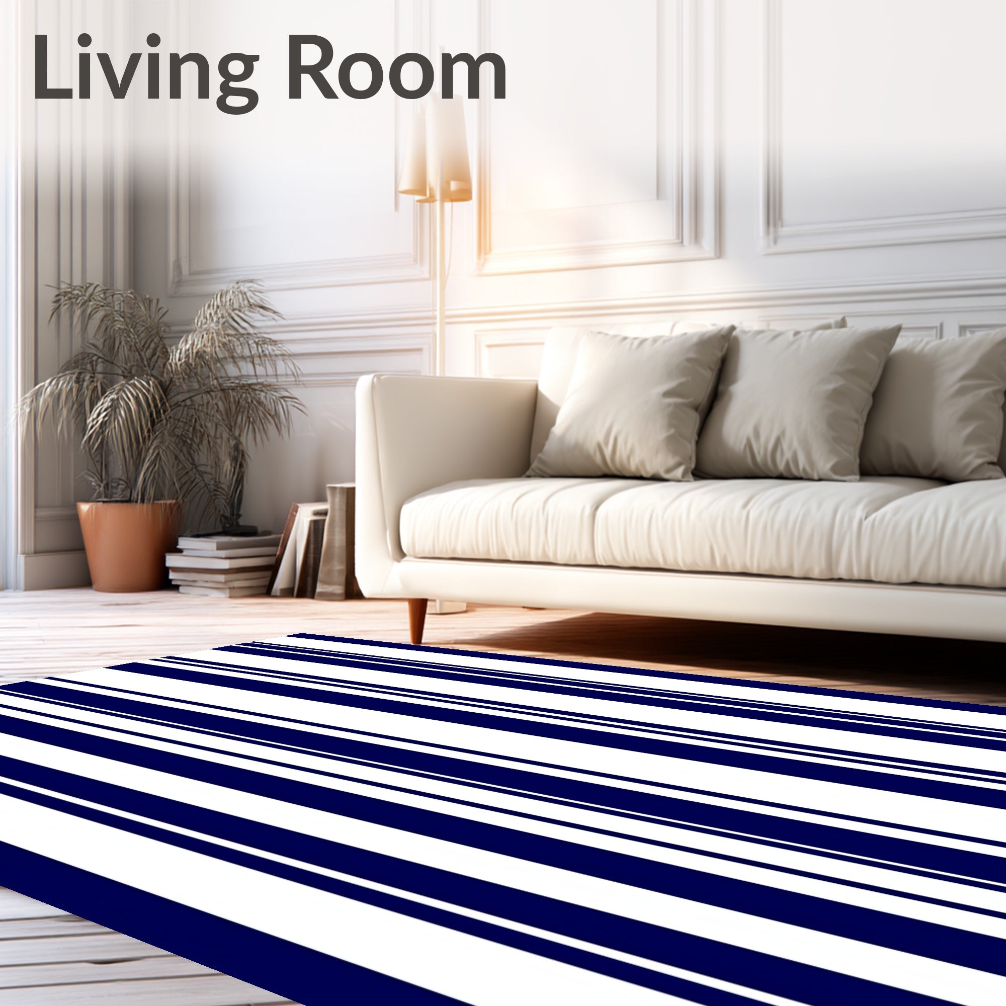 Classic Navy and White Vertical Stripe Rug