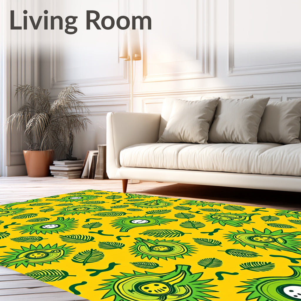 Green Spiky Fruit Yellow Leafy Background Rug