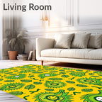 Green Spiky Fruit Yellow Leafy Background Rug