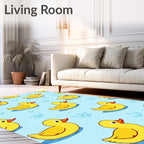 Whimsical Yellow Duckling Water Pattern Rug