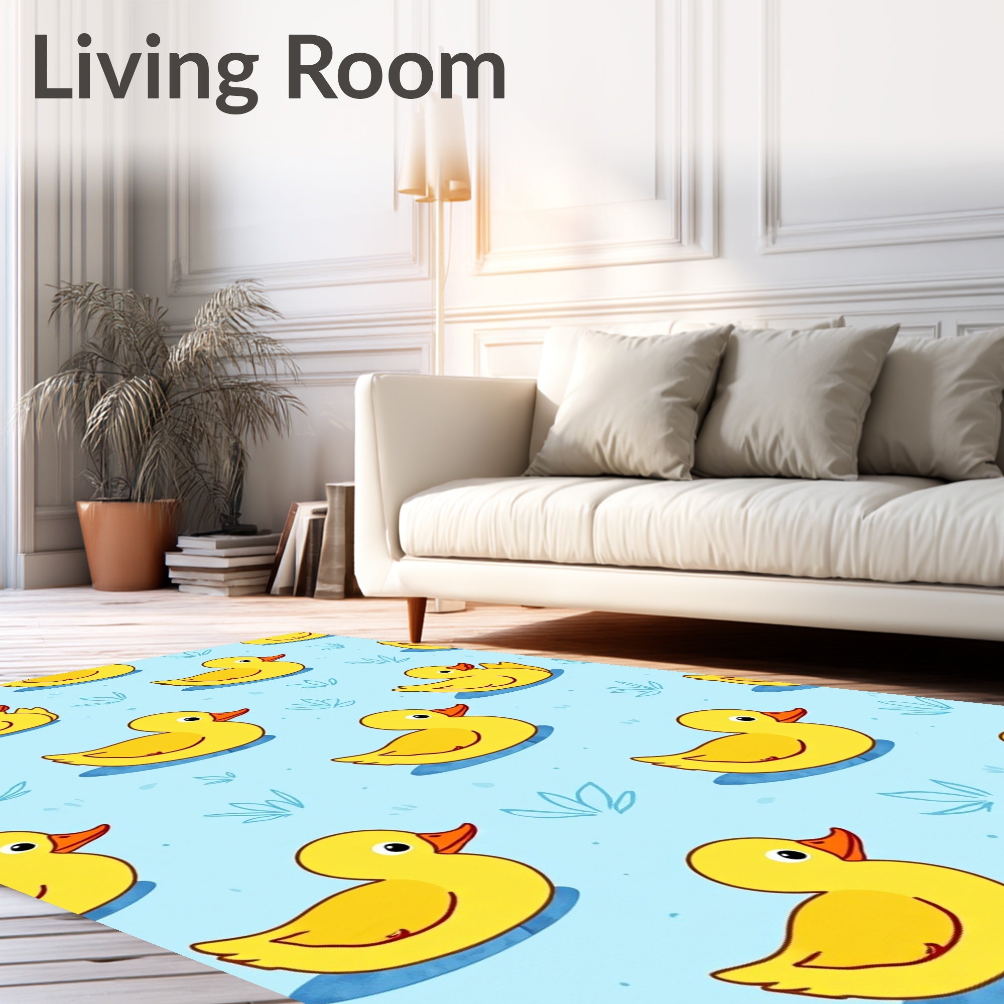 Whimsical Yellow Duckling Water Pattern Rug