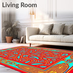 Vibrant Red Turquoise Floral Meadow Rug
