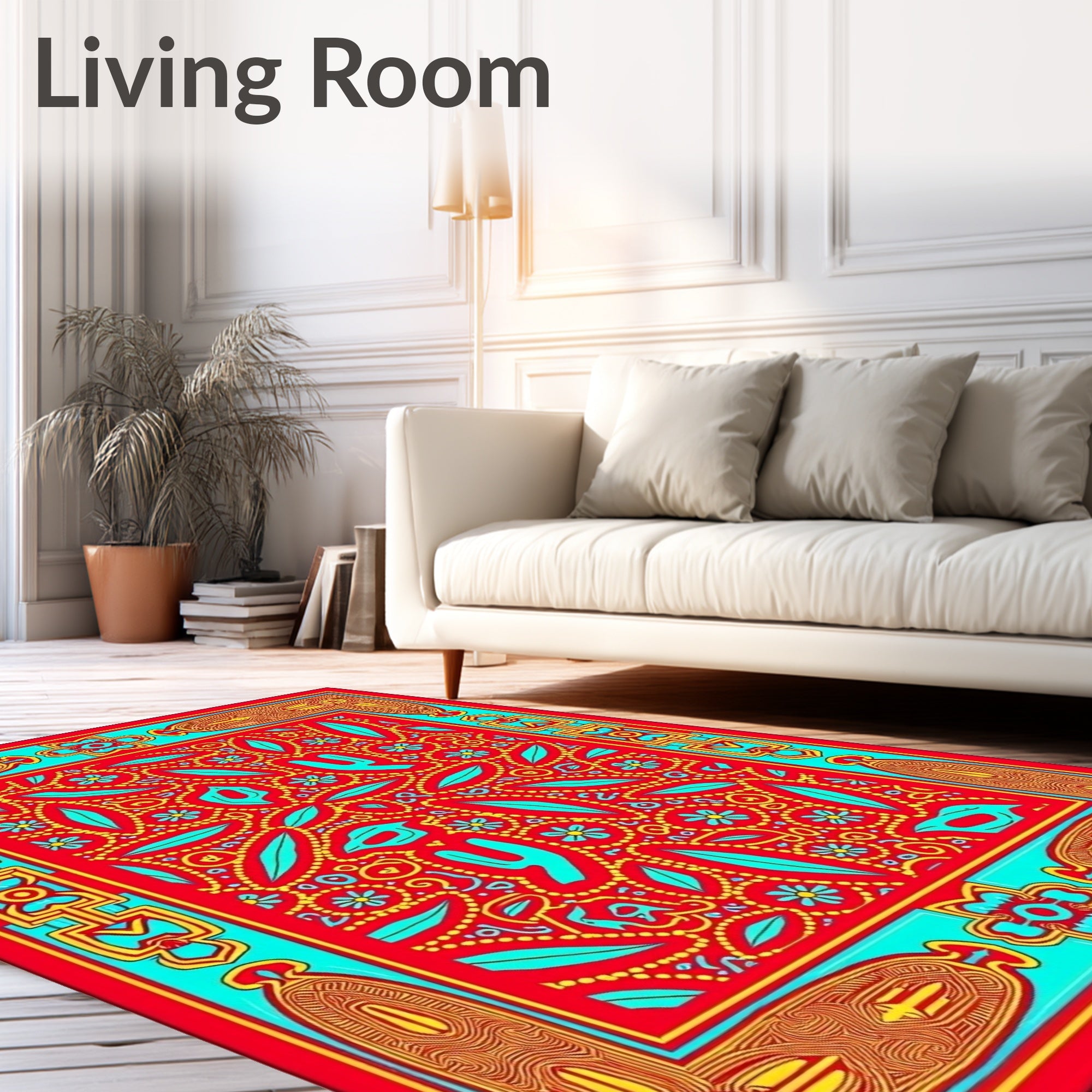 Vibrant Red Turquoise Floral Meadow Rug