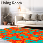 Retro Orange Teal Concentric Circles Rug