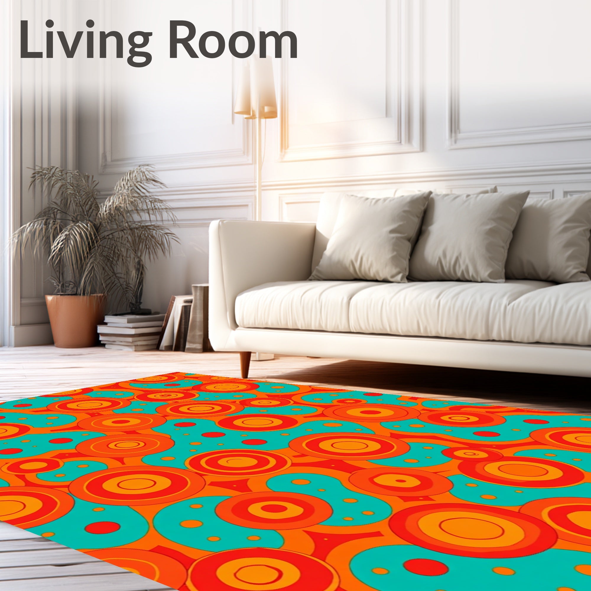 Retro Orange Teal Concentric Circles Rug