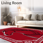 Regal Crimson Horse Silhouette Border Rug