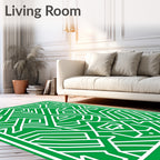 Bold Green White Linear Geometric Rug