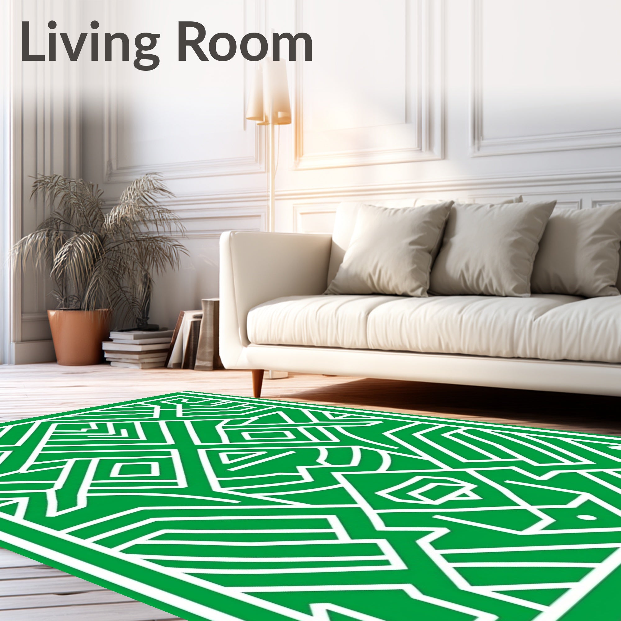 Bold Green White Linear Geometric Rug