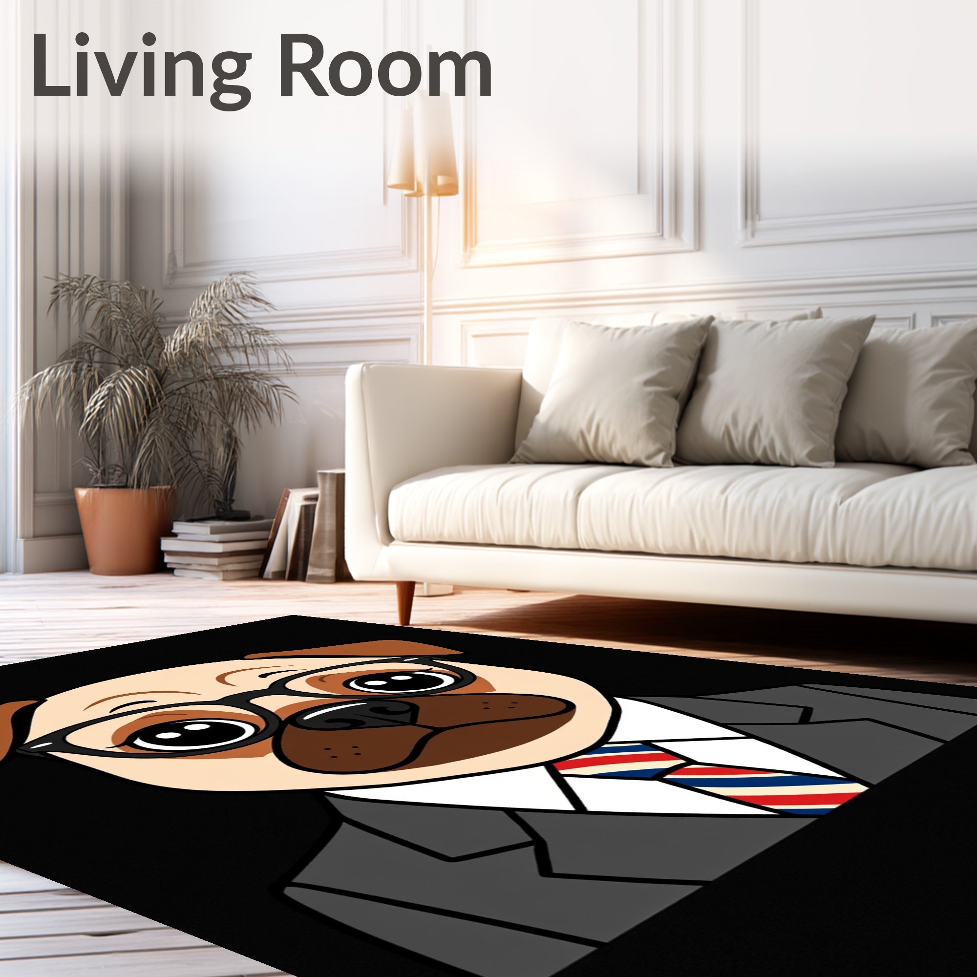 Dapper Pug Dog Tuxedo Tie Rug
