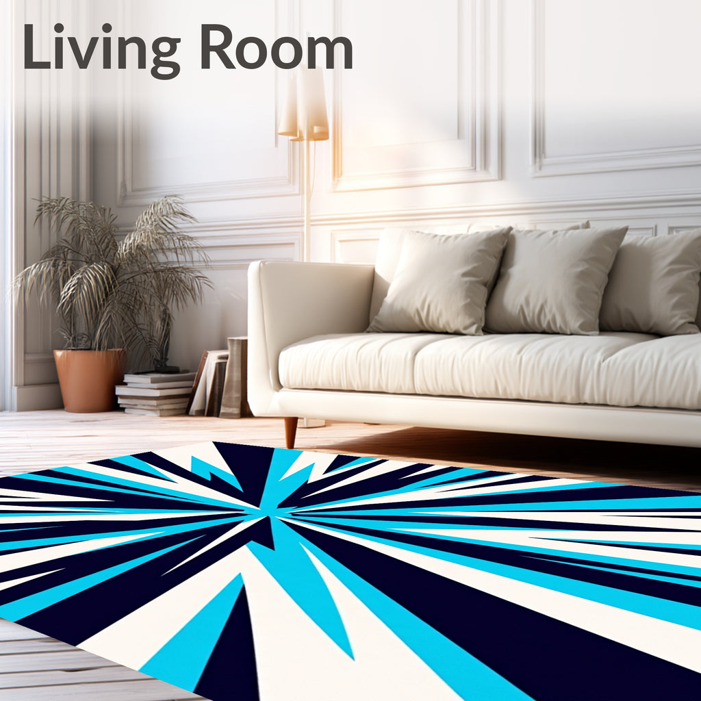 Bold Cyan Starburst Burst Rug