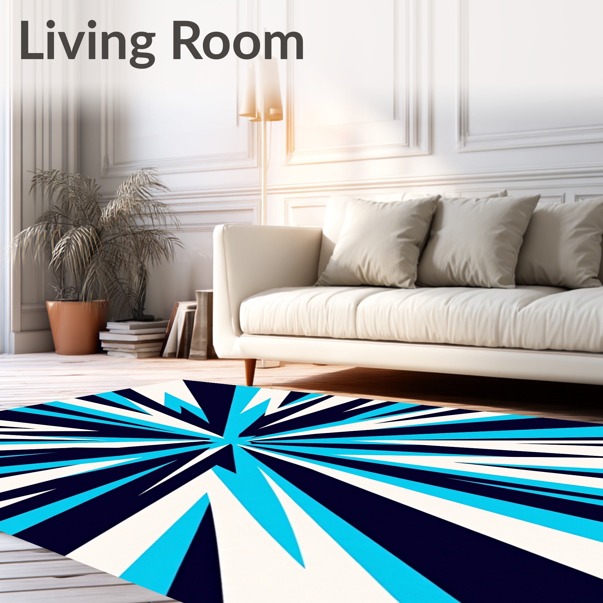 Bold Cyan Starburst Burst Rug