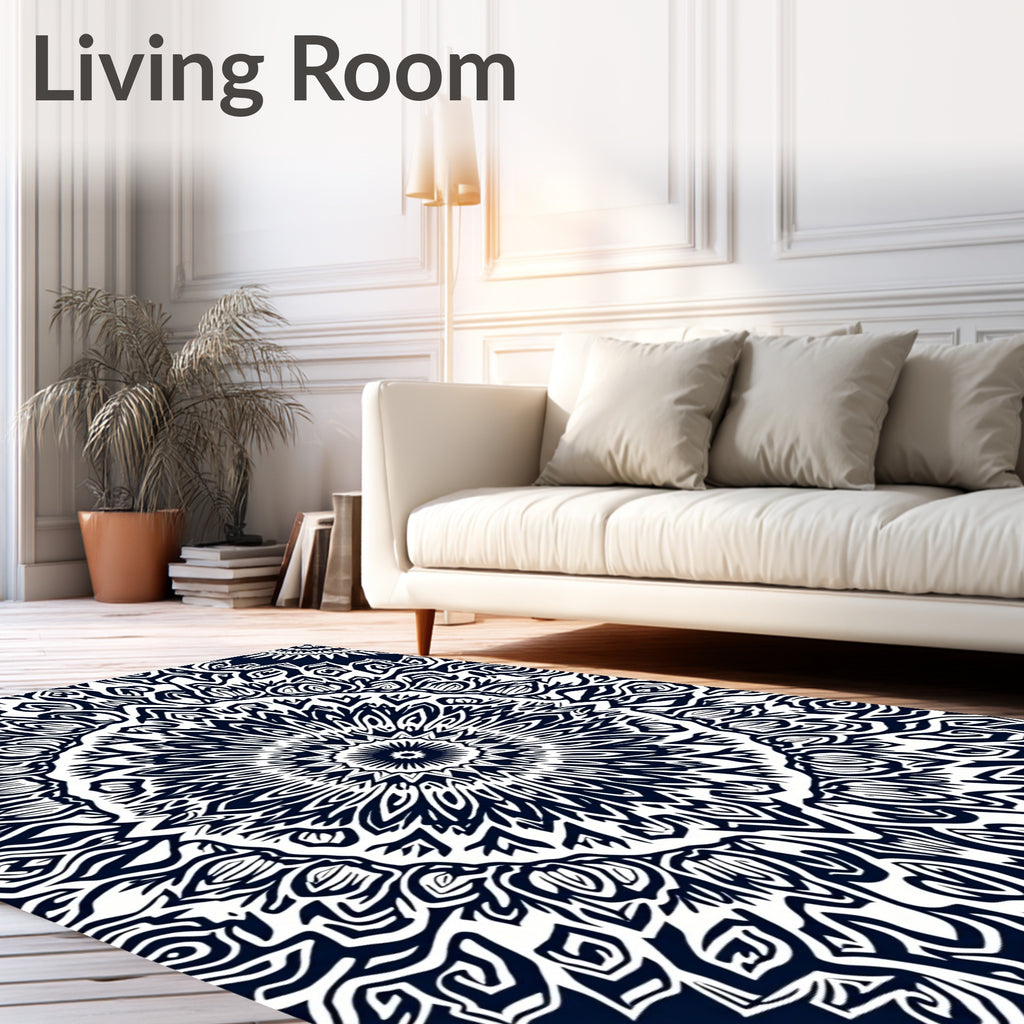 Bold Monochrome Symmetrical Mandala Rug