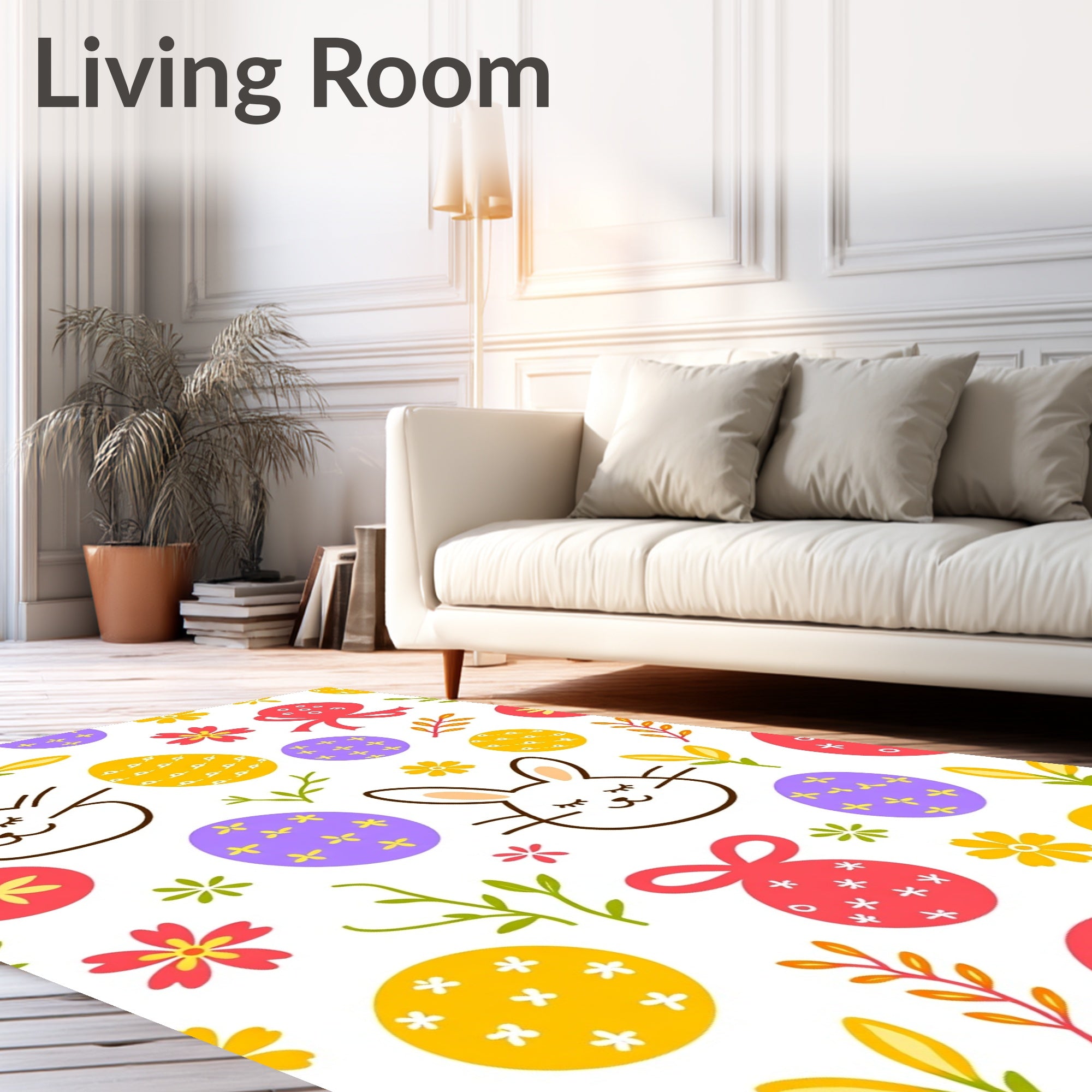 Whimsical Easter Bunny Egg Flower Meadow Rug