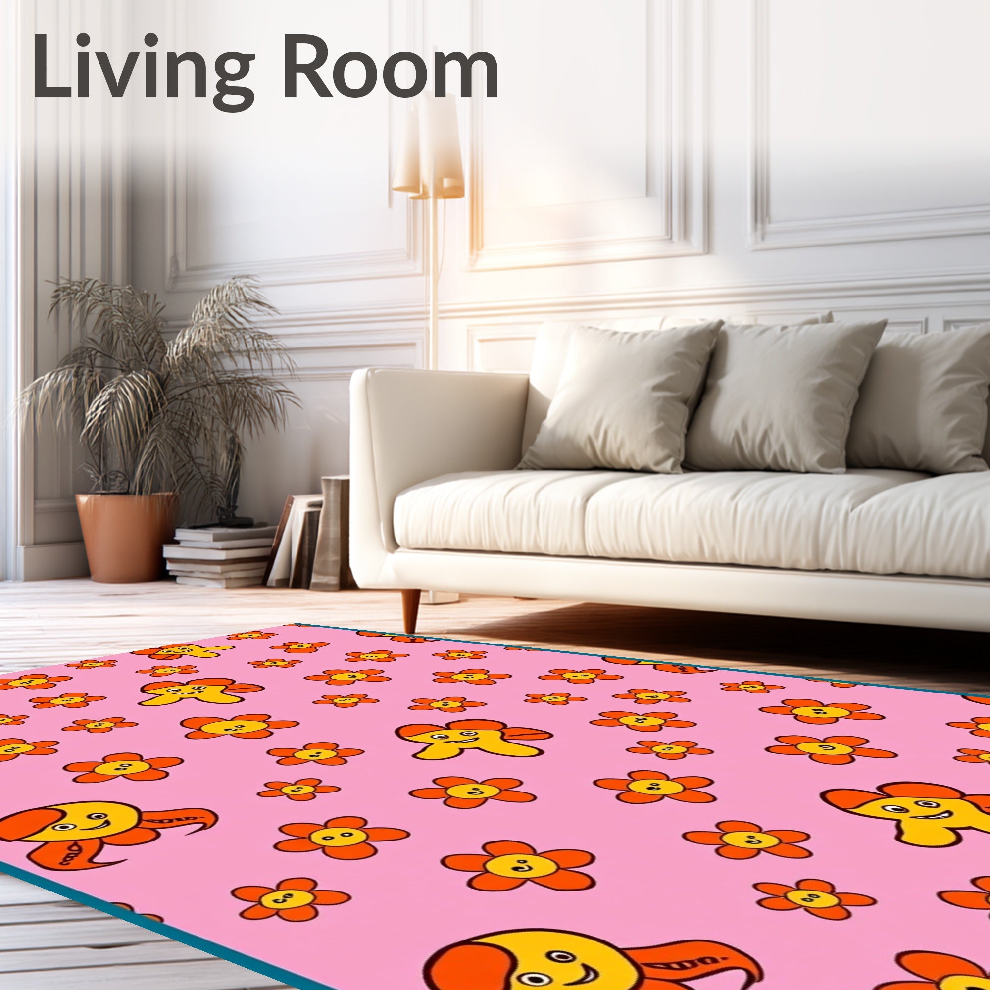 Cheery Pink Orange Floral Friends Rug