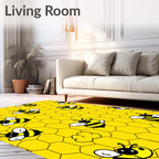 Playful Yellow Bee Hive Honeycomb Pattern Rug
