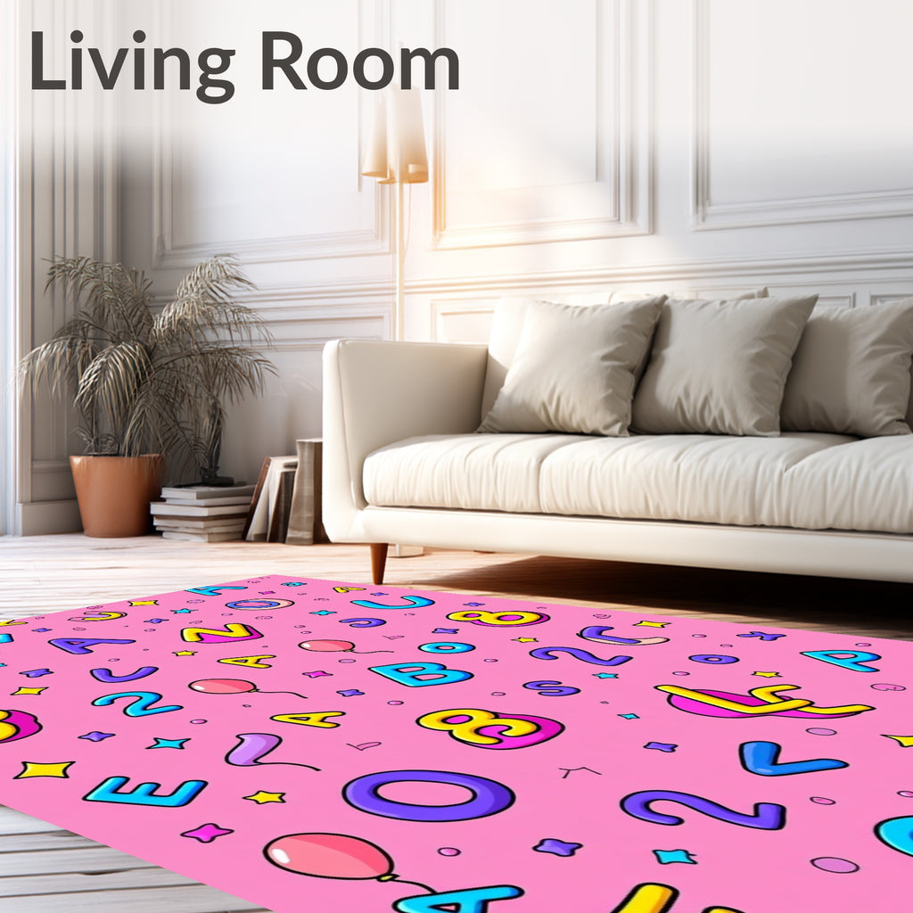 Whimsical Pink Alphabet and Number Playground Rug