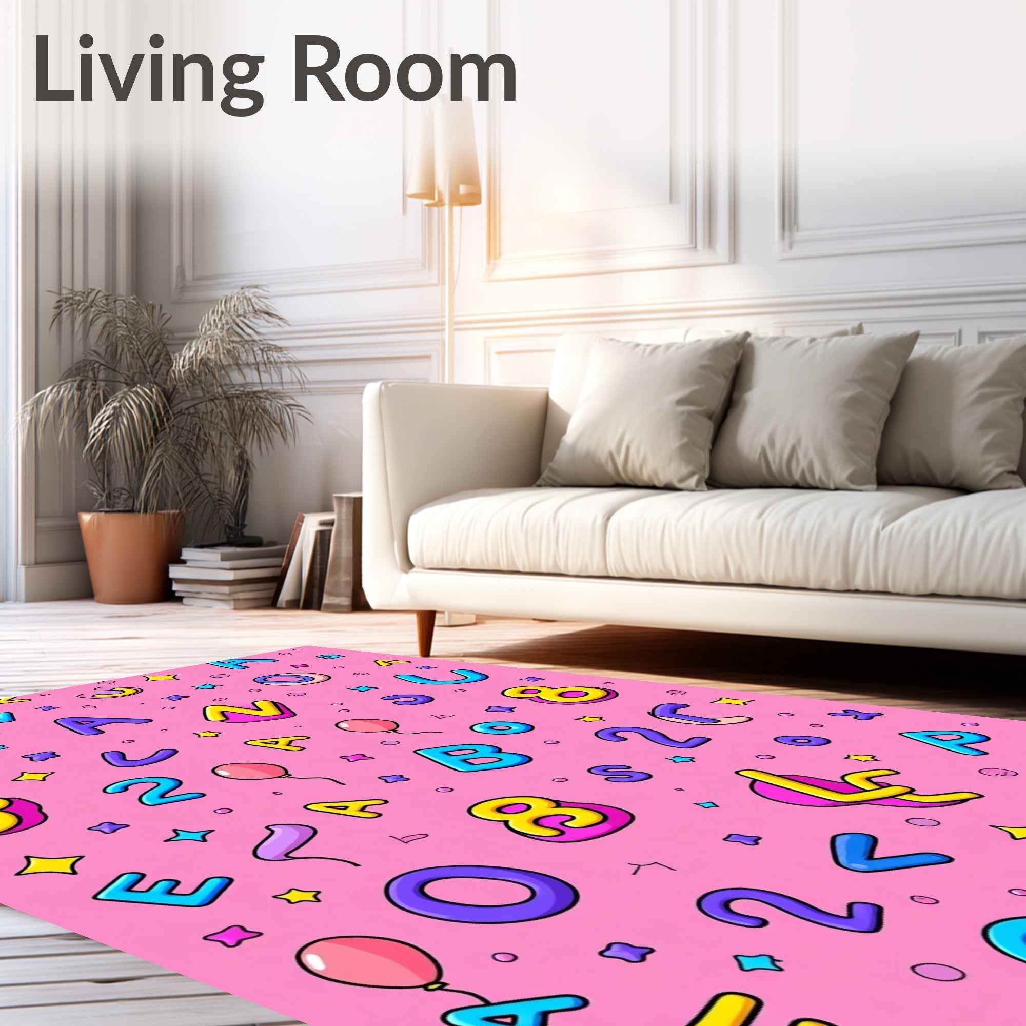 Whimsical Pink Alphabet and Number Playground Rug
