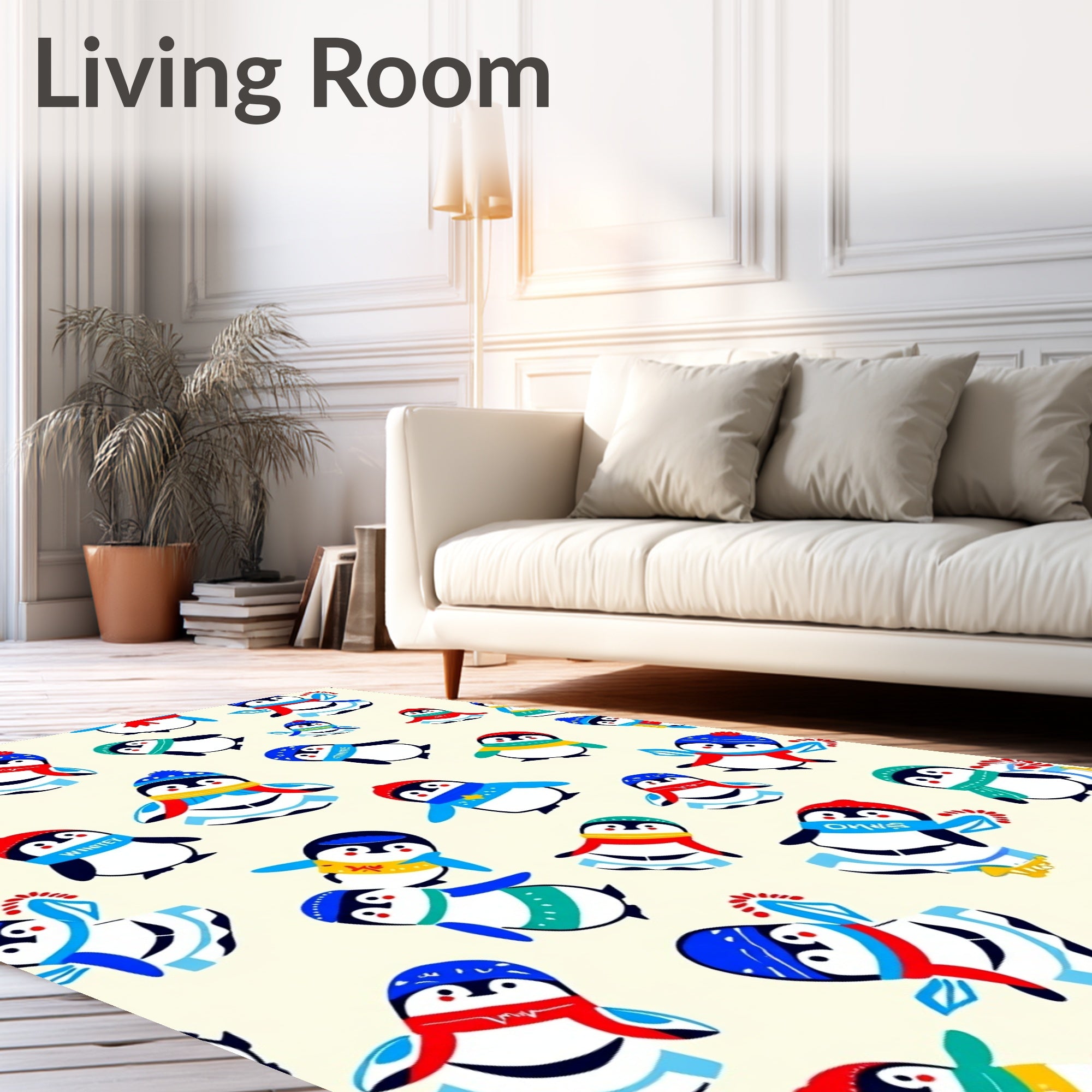 Whimsical Penguin Friends Winter Theme Rug