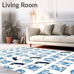Blue Icy Alphabet Penguin Collage Rug