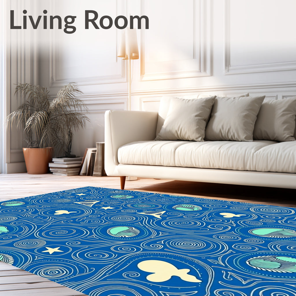 Whimsical Blue Celestial Swirl Rug