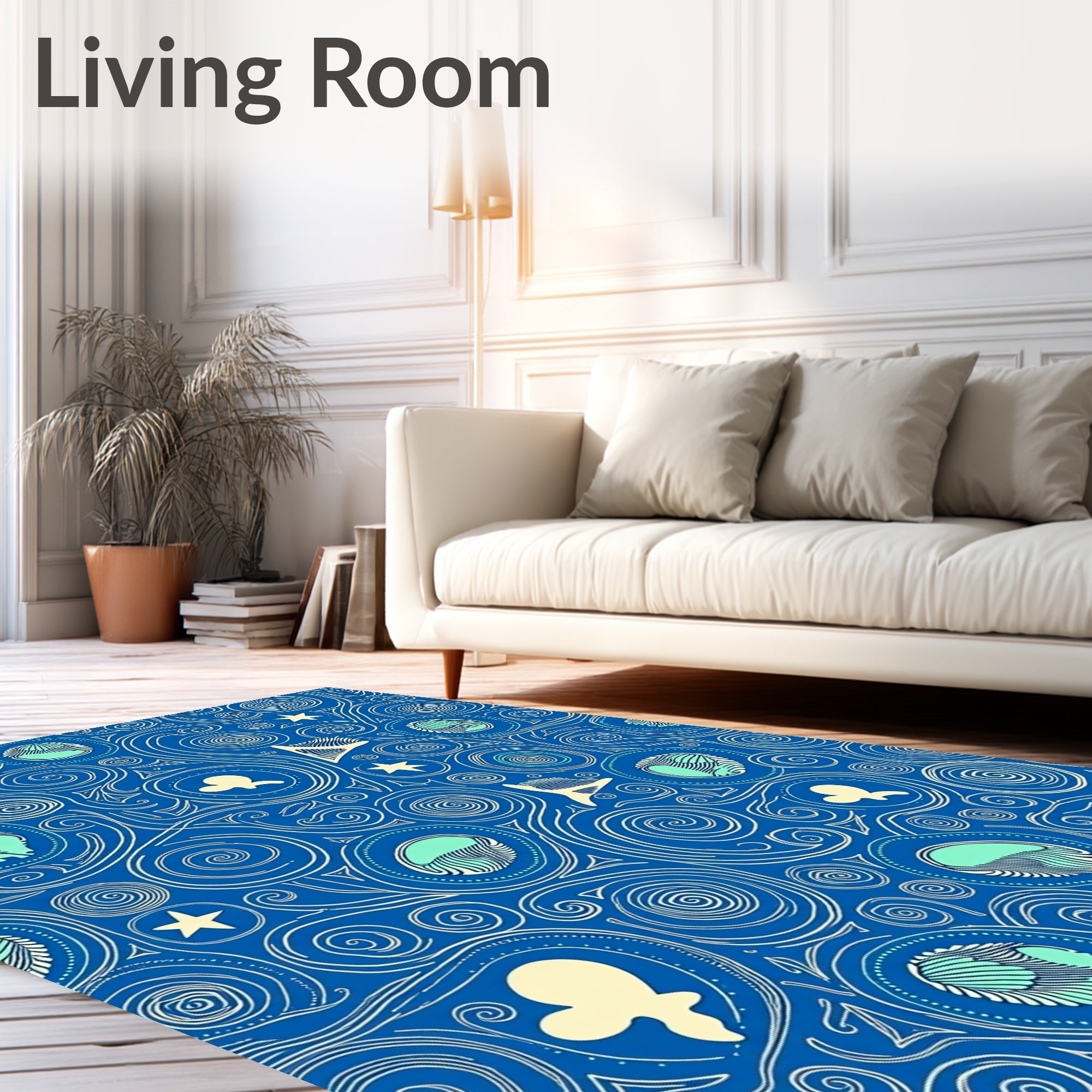 Whimsical Blue Celestial Swirl Rug
