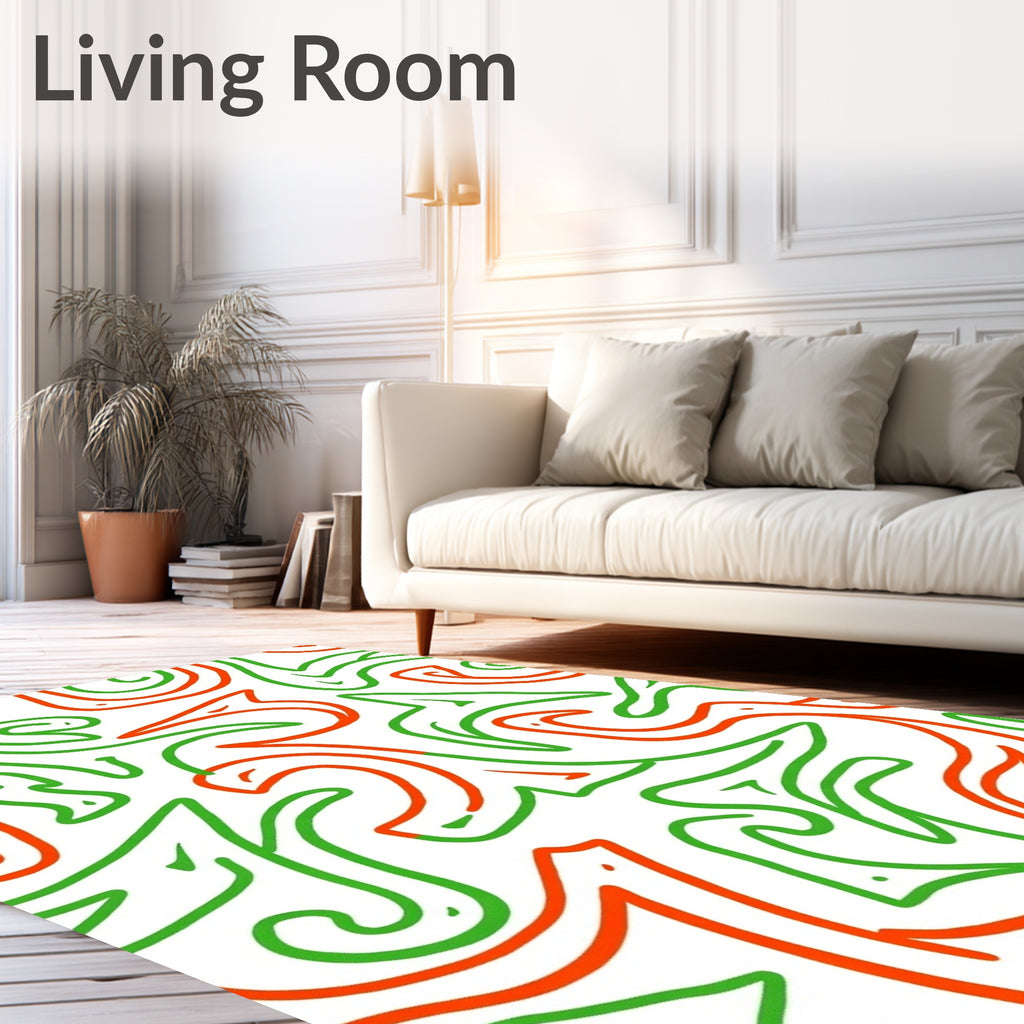 Red Green Abstract Swirls Rug