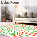 Red Green Abstract Swirls Rug