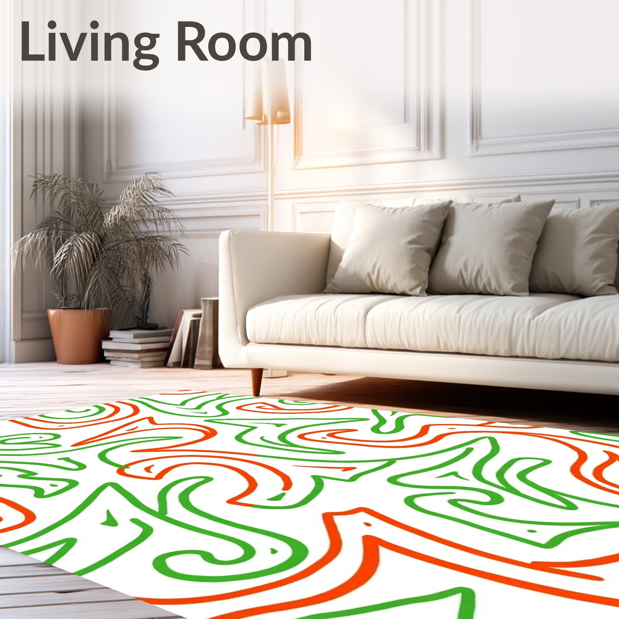 Red Green Abstract Swirls Rug