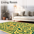 Whimsical Yellow Green Botanical Tapestry Rug