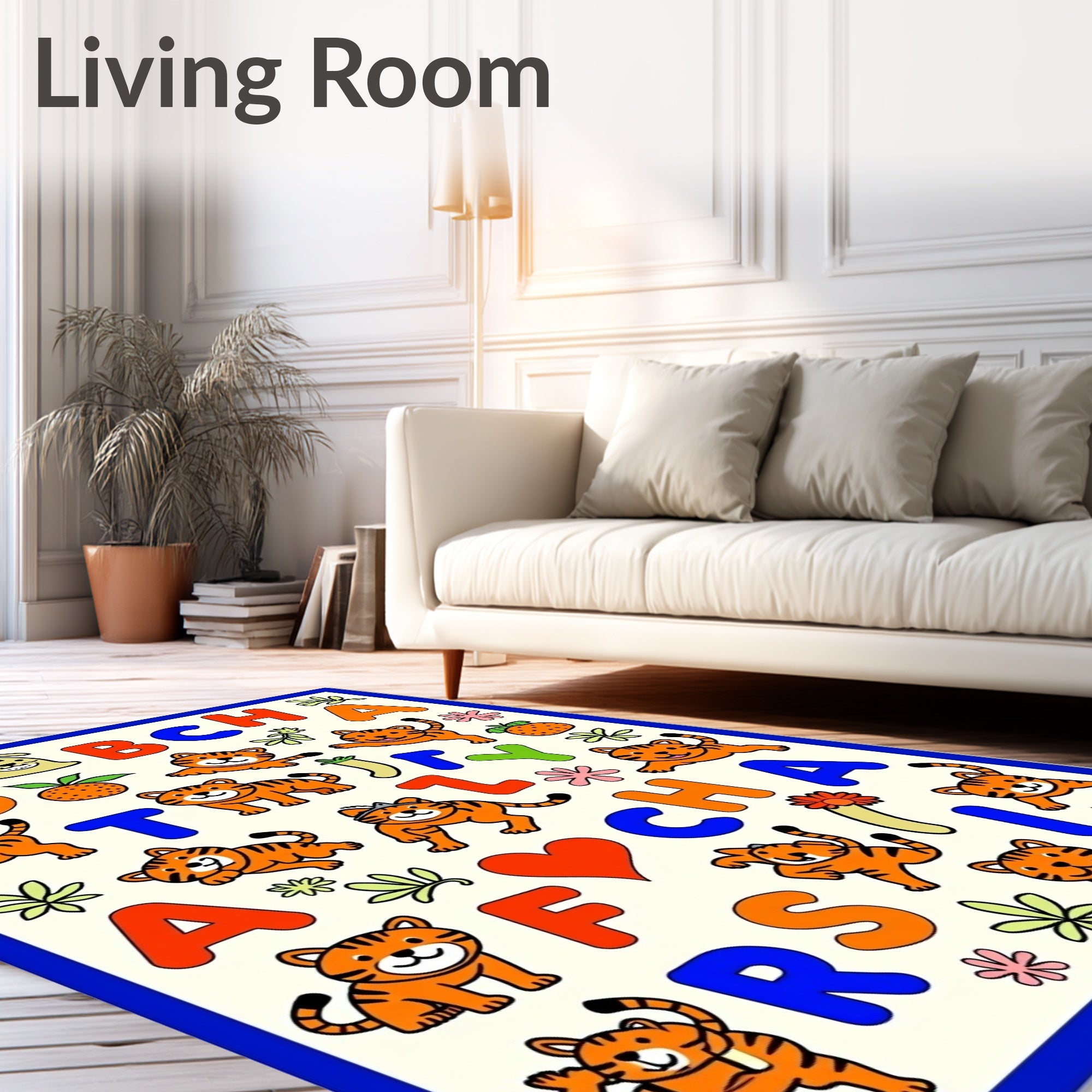 Playful Orange Tigers Alphabet Animals Rug