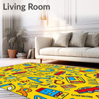 Bright Yellow Red Blue Alphabet Cars Rug