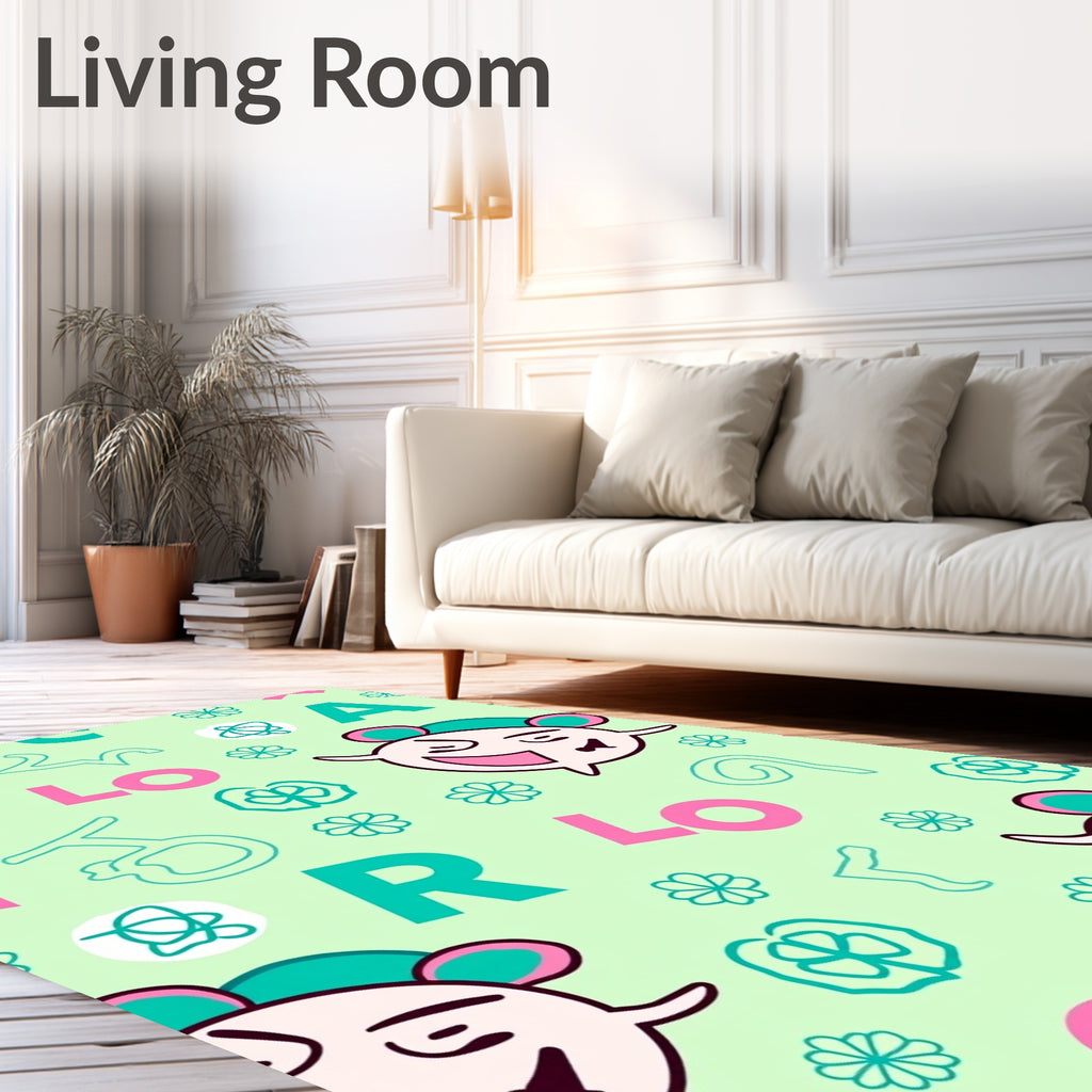 Pink Green Whimsical Character Alphabet Rug