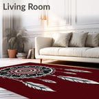 Crimson And White Feather Dreamcatcher Rug