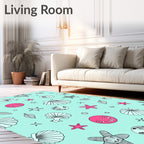 Coral Pink Seashell Starfish Assemblage Rug