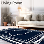 Deep Blue White Ornate Border Shape Rug
