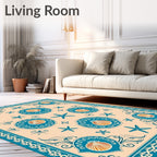 Teal Shell Starfish Medallion Beach Rug