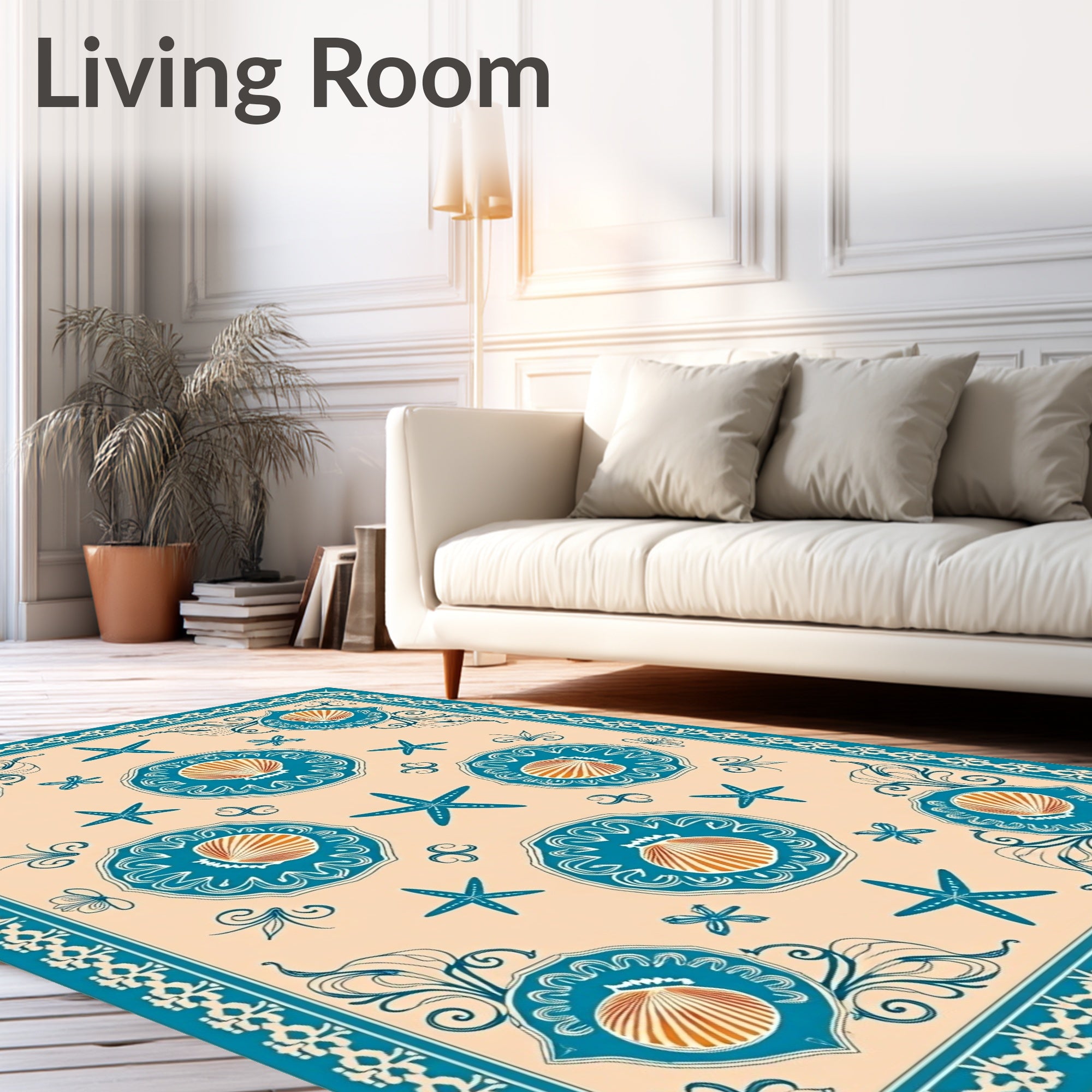 Teal Shell Starfish Medallion Beach Rug