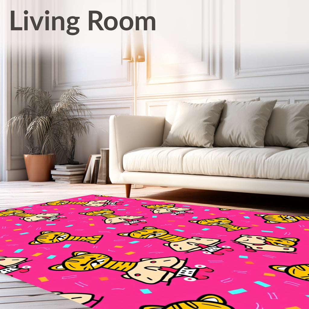 Pink Kawaii Tiger Confetti Rug