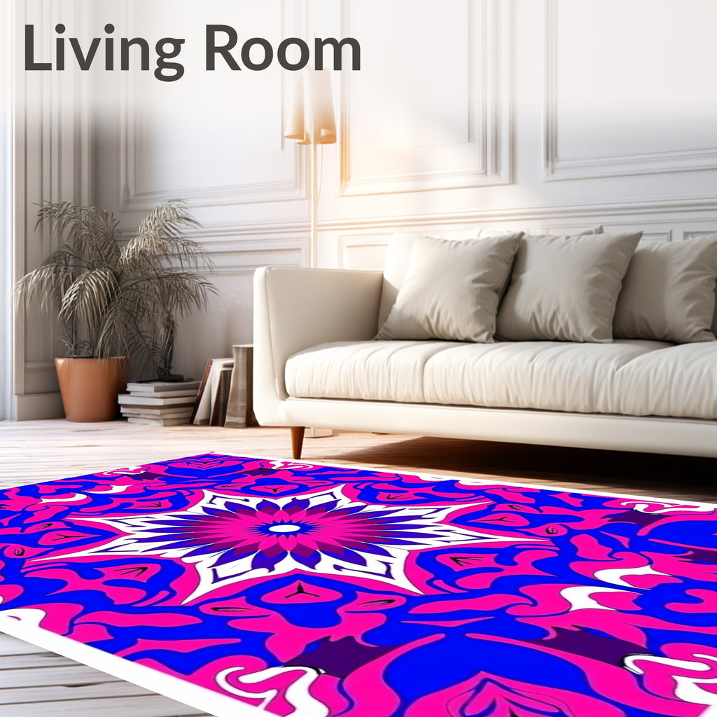 Bold Blue Pink Floral Mandala Rug