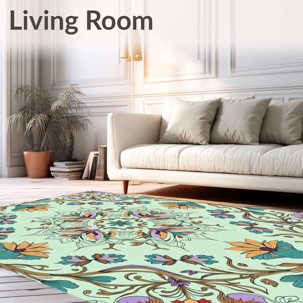 Mint Green Ornamental Floral Mandalas Rug