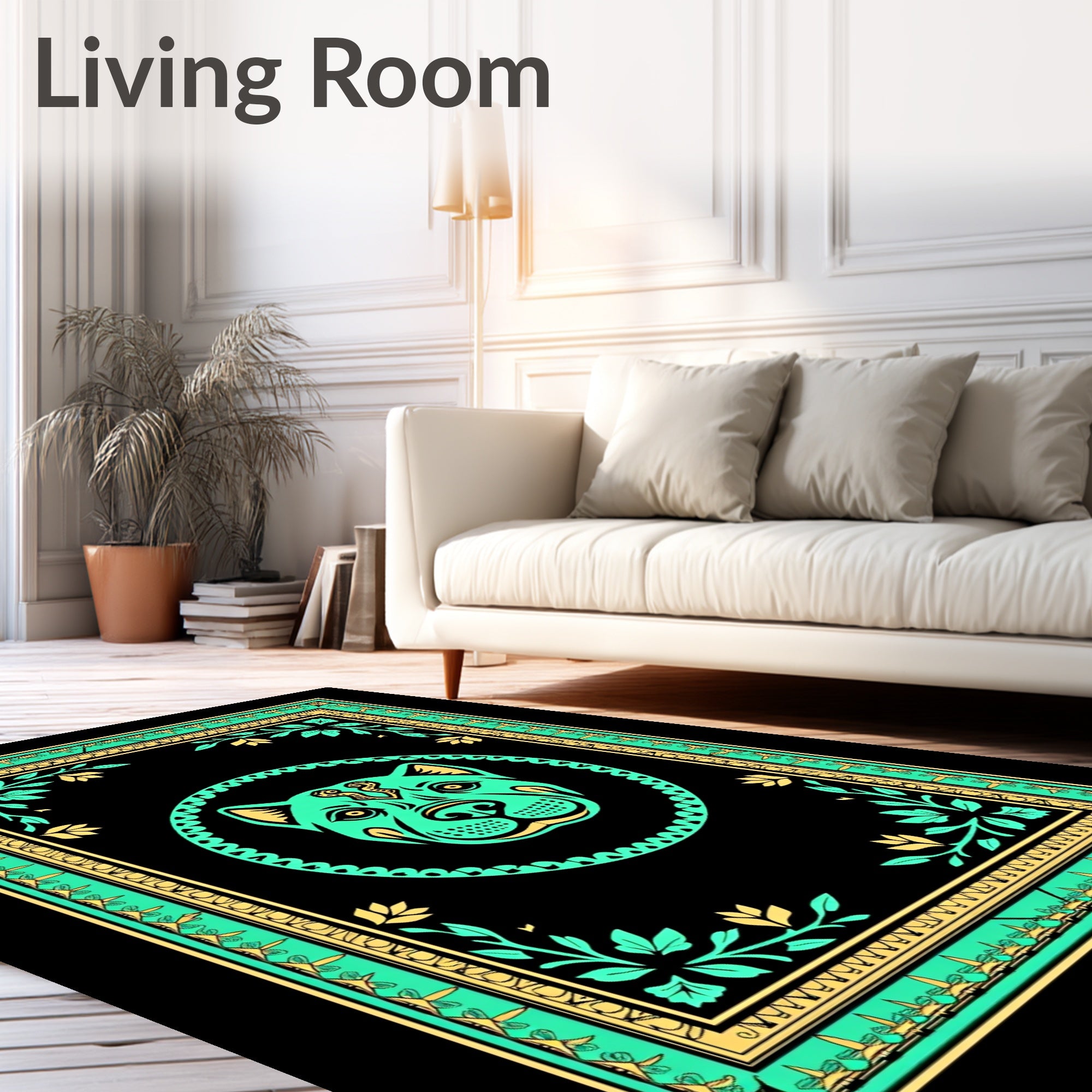Emerald Mint Dog Portrait Frame Rug